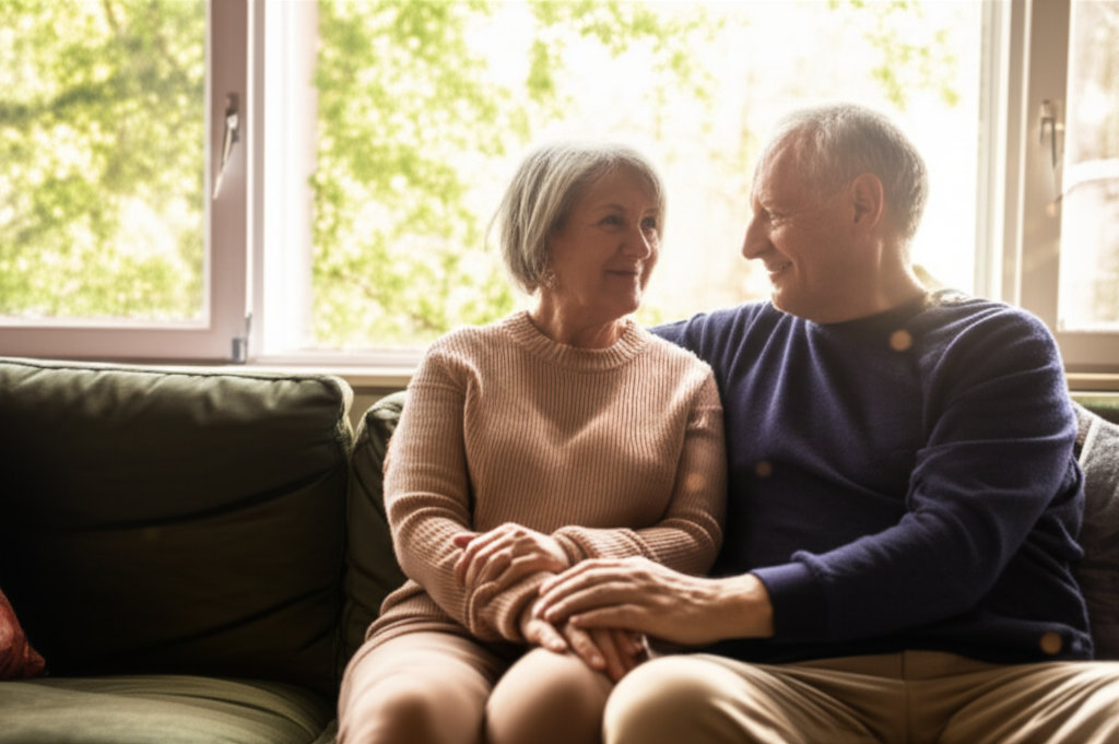 Senior couple sitting on couch